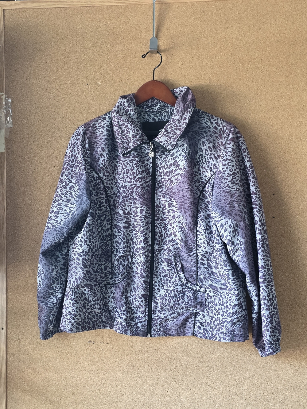 VTG Ac-tiv-ology Purple Leopard Print Full-Zip Jacket L